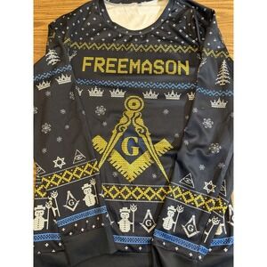 Freemason Ugly Christmas Sweater Print Long Sleeve Shirt Black Gold Mens 4XL (B)